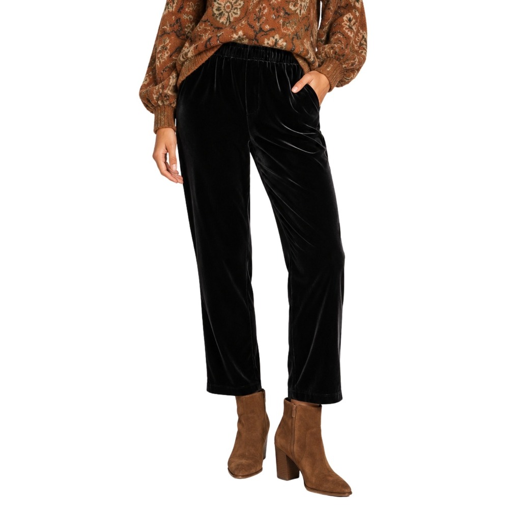 Johnny Was Pants Womens Small Black Jade Silk Rayon Velvet Pull On Boho Whimsi